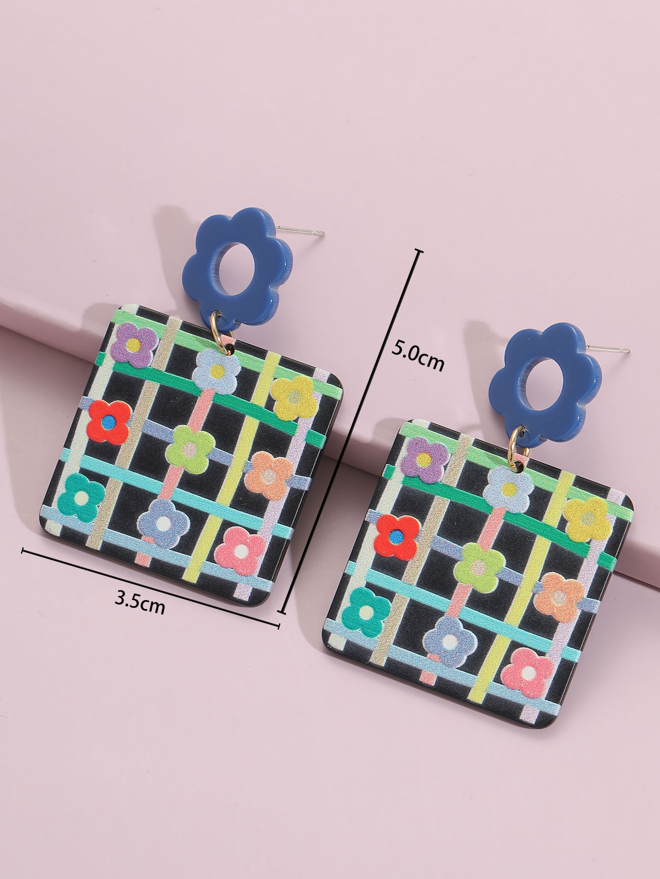 Simple Style Lattice Flower Synthetic Resin Hollow Out Drop Earrings display picture 1