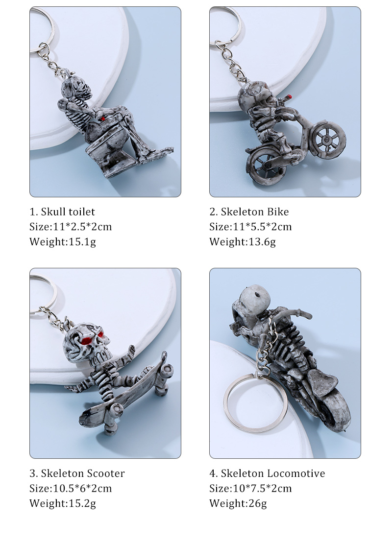 Punk Motorcycle Bicycle Skull Alloy Bag Pendant Keychain display picture 4