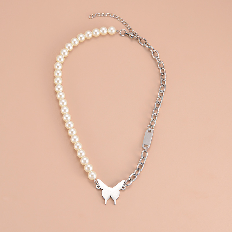 Simple Style Butterfly Stainless Steel Choker Patchwork Pearl Stainless Steel Necklaces display picture 2