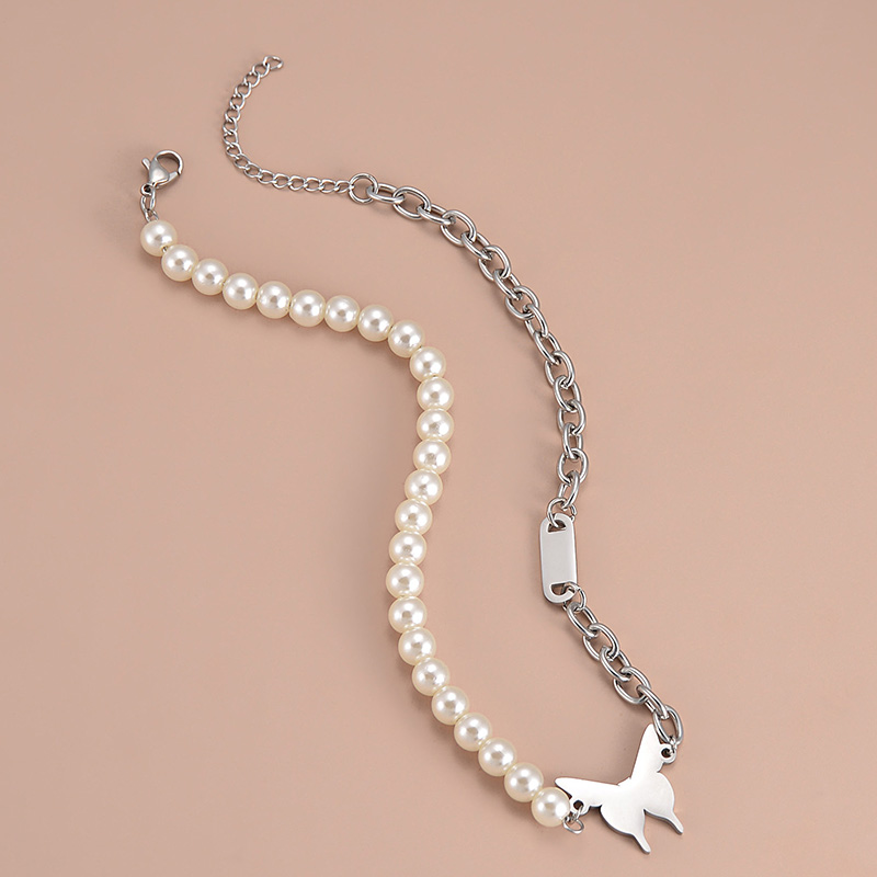 Simple Style Butterfly Stainless Steel Choker Patchwork Pearl Stainless Steel Necklaces display picture 4