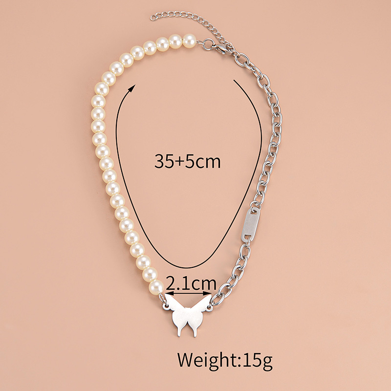 Simple Style Butterfly Stainless Steel Choker Patchwork Pearl Stainless Steel Necklaces display picture 3