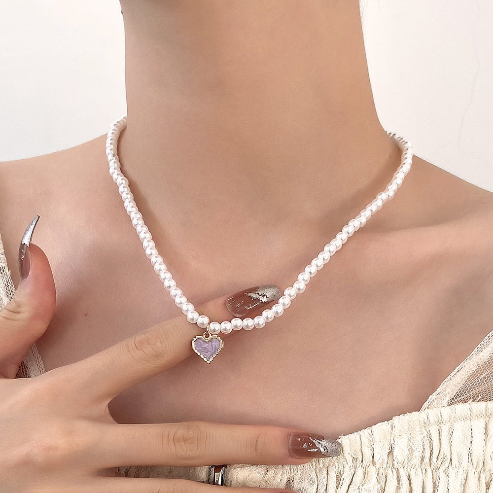 Moda Forma De Corazón Perla De Imitación Esmalte Collar Colgante display picture 1