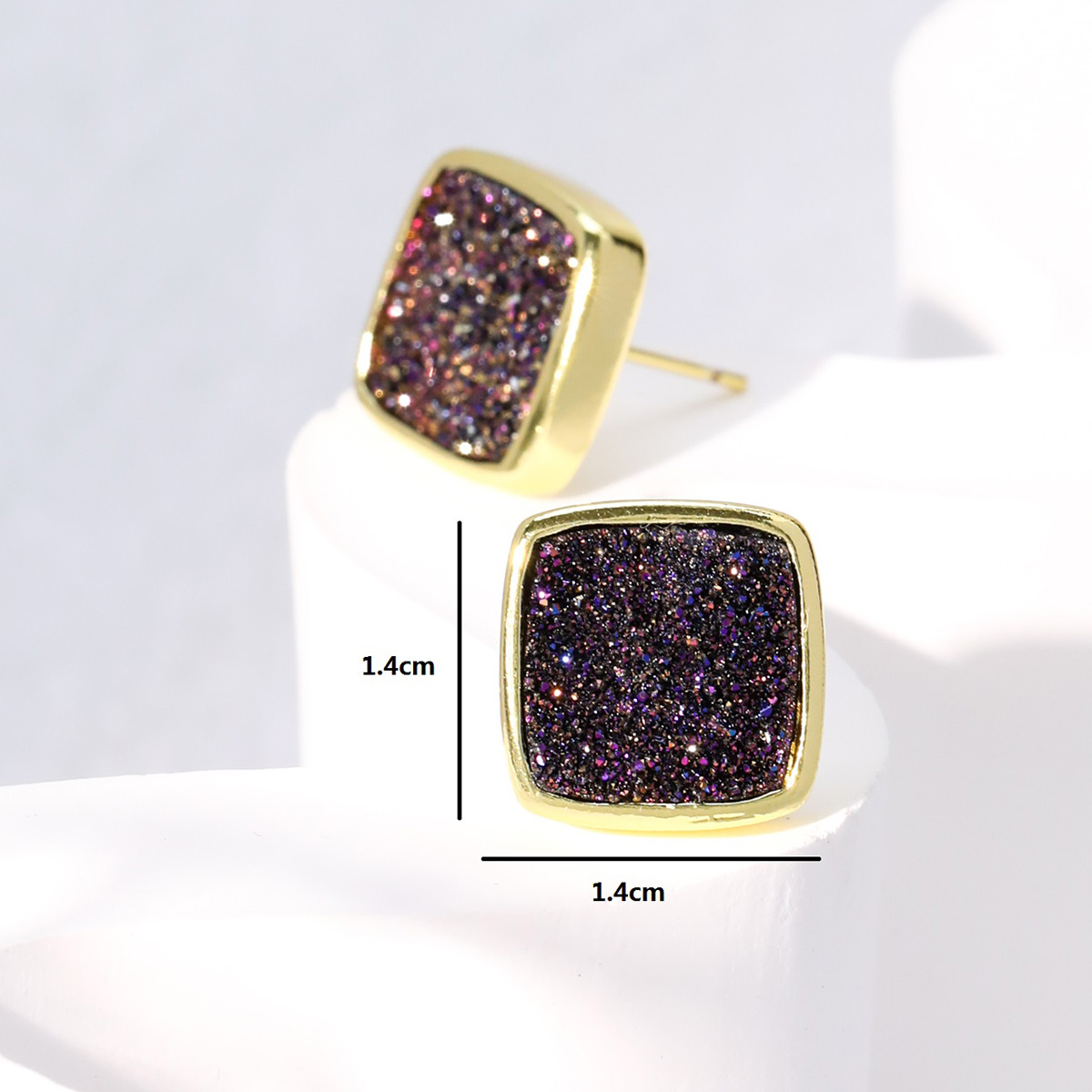Fashion Square Copper Ear Studs Gold Plated Crystal Copper Earrings 1 Pair display picture 10
