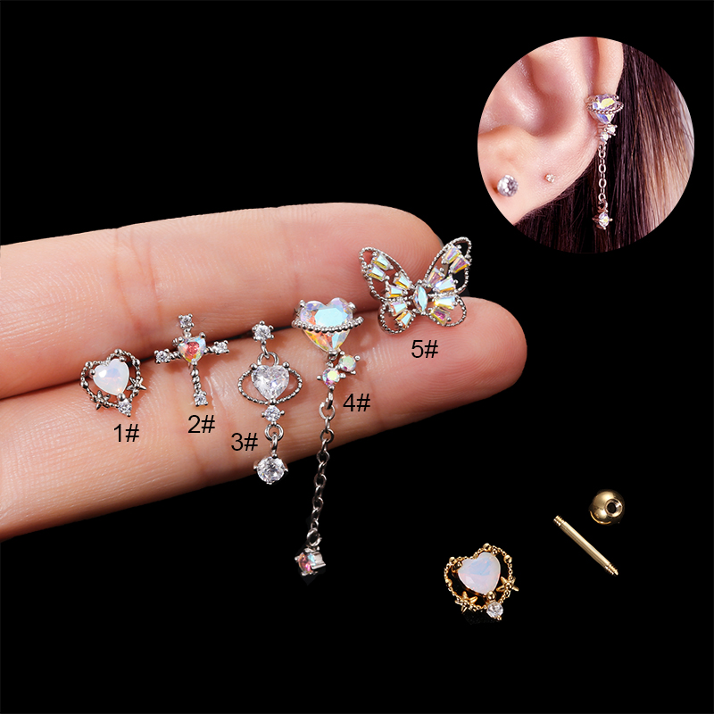 Fashion Heart Shape Butterfly Stainless Steel Inlay Zircon Ear Studs 1 Piece display picture 3