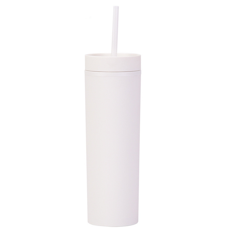 Cross-border  Spot Skinny Double-layer Plastic Cup Frosted Rubber Paint Cup 16oz Straight Straw Cup display picture 1