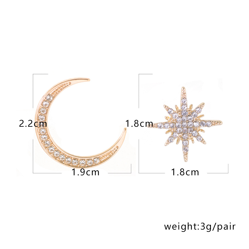 Wholesale Jewelry Simple Style Star Moon Alloy Zircon Inlay Ear Studs display picture 1