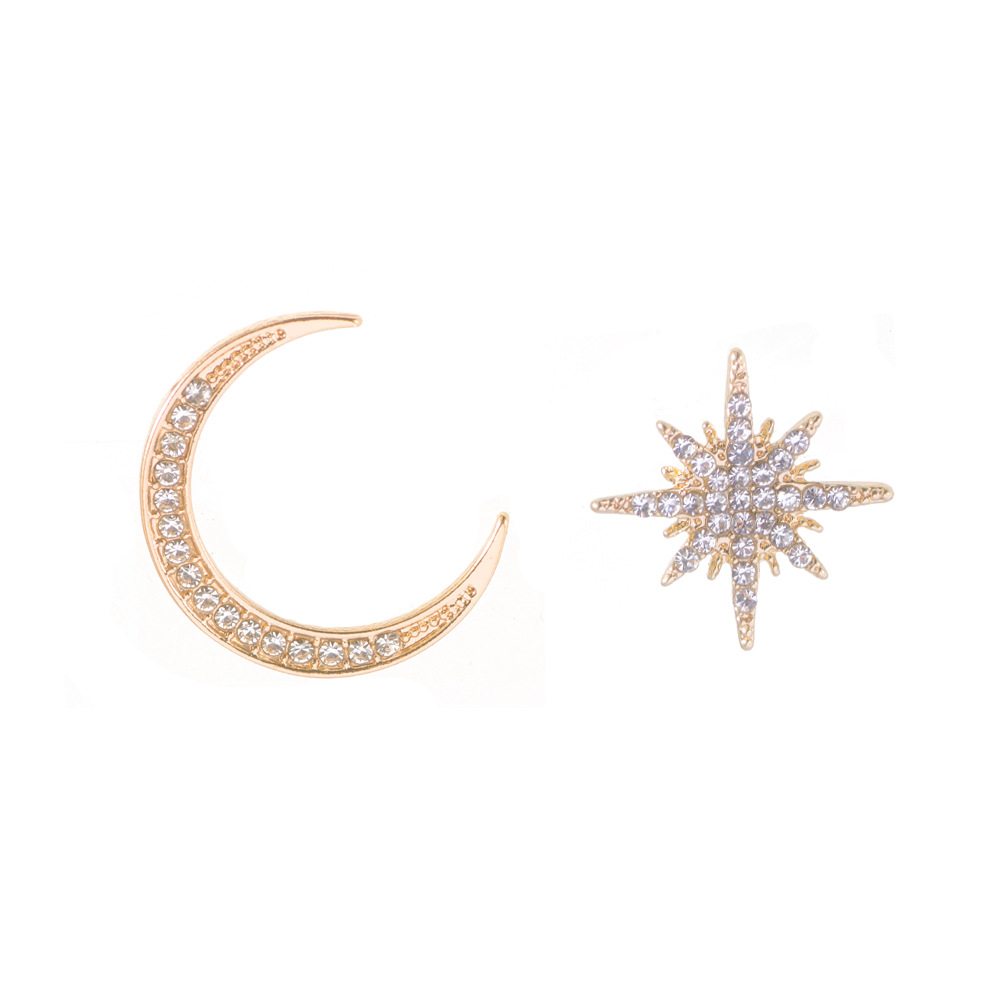 Bijoux En Gros Style Simple Star Lune Alliage Zircon Incruster Boucles D'oreilles display picture 6