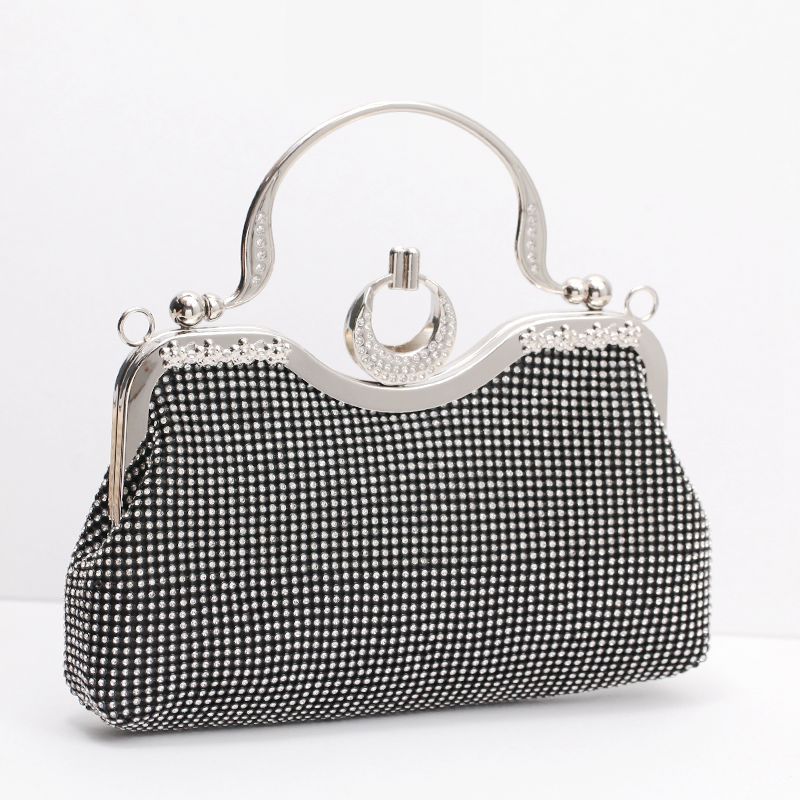 Women's Medium All Seasons Polyester Solid Color Fashion Sequins Rhinestone Square Buckle Handbag display picture 3