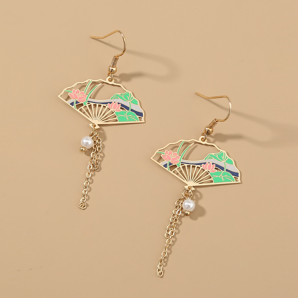 Retro Tower Sector Ferroalloy Copper Plating Artificial Pearls Zircon Women's Drop Earrings 1 Pair display picture 17