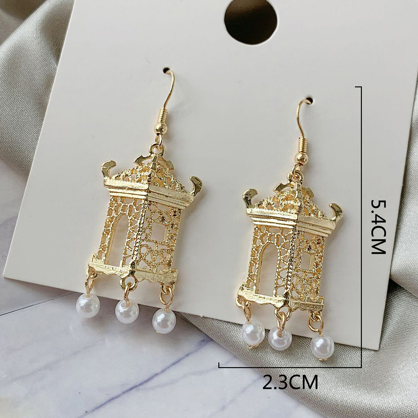 Retro Tower Sector Ferroalloy Copper Plating Artificial Pearls Zircon Women's Drop Earrings 1 Pair display picture 19