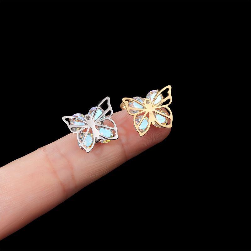 Fashion Heart Shape Butterfly Stainless Steel Inlay Zircon Ear Studs 1 Piece display picture 2