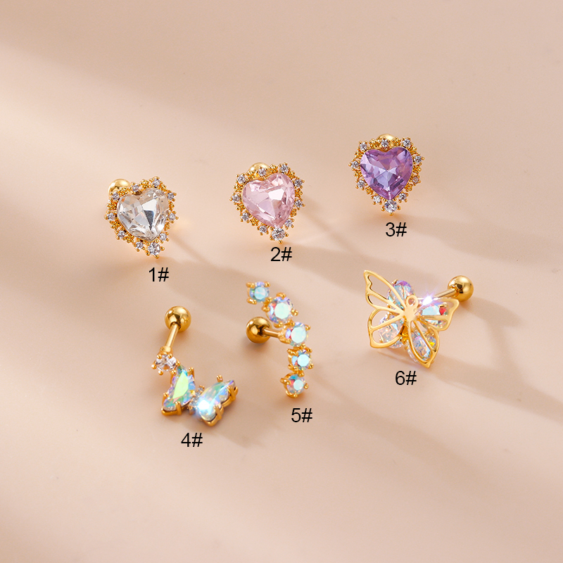 Fashion Heart Shape Butterfly Stainless Steel Inlay Zircon Ear Studs 1 Piece display picture 7