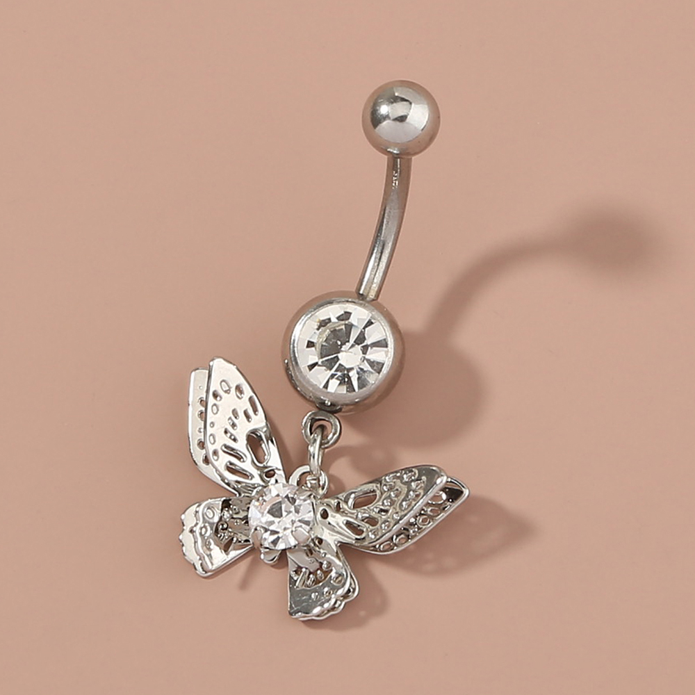 Fashion Butterfly Shell Snowflake Stainless Steel Grommet Eyelet Rhinestones Belly Ring 1 Piece display picture 7