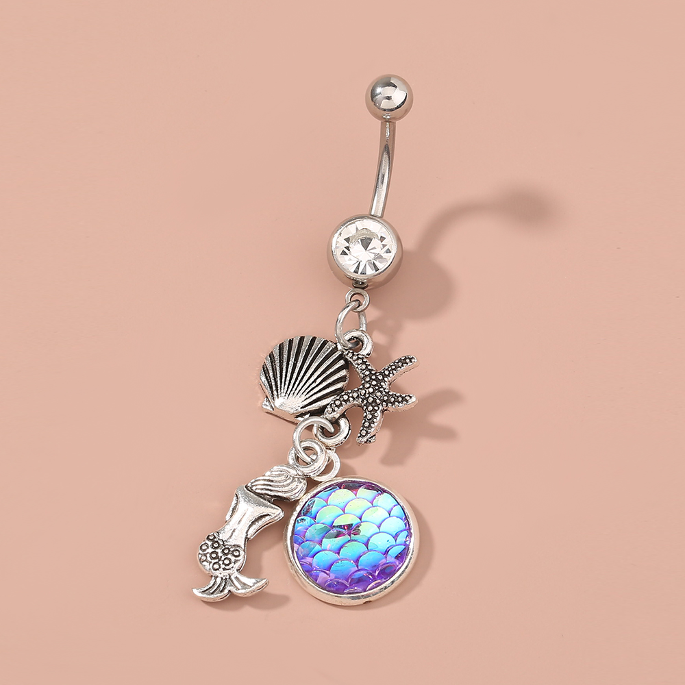 Fashion Butterfly Shell Snowflake Stainless Steel Grommet Eyelet Rhinestones Belly Ring 1 Piece display picture 12