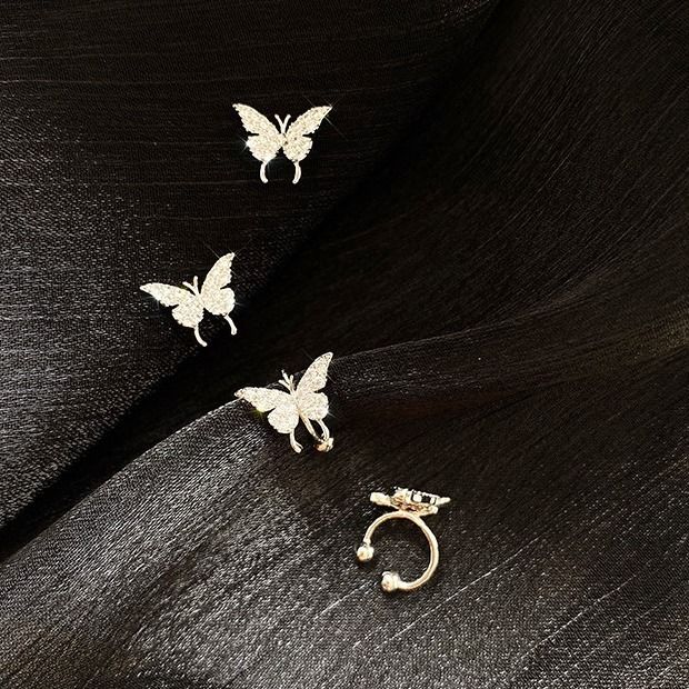 Simple Style Butterfly Alloy Inlay Rhinestones Ear Clips Ear Studs display picture 2