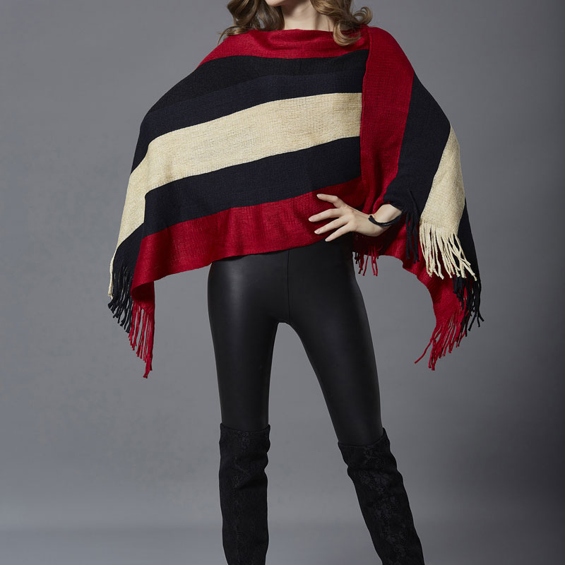 Fashion Color Block Knit Long Sleeve Tassel Shawl display picture 6
