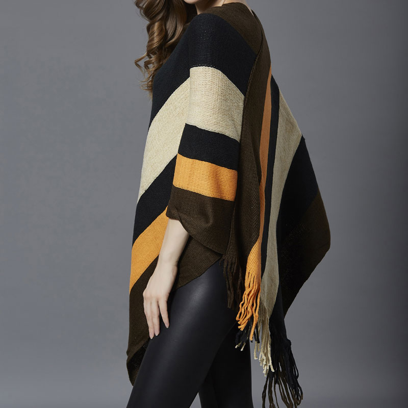 Fashion Color Block Knit Long Sleeve Tassel Shawl display picture 8