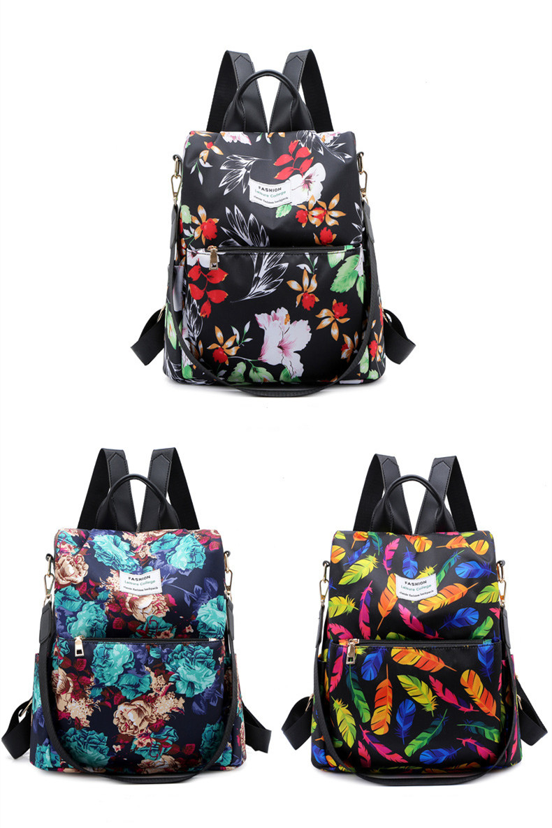 Women's Medium All Seasons Nylon Floral Fashion Square Zipper Functional Backpack display picture 4