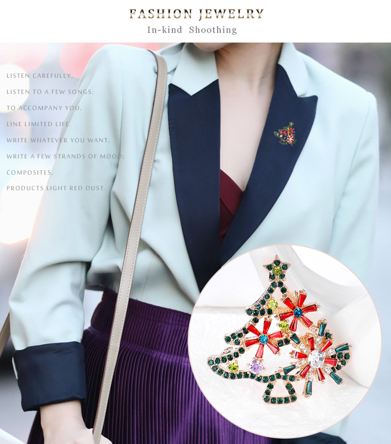 Fashion Christmas Tree Alloy Inlay Artificial Gemstones Brooches display picture 6