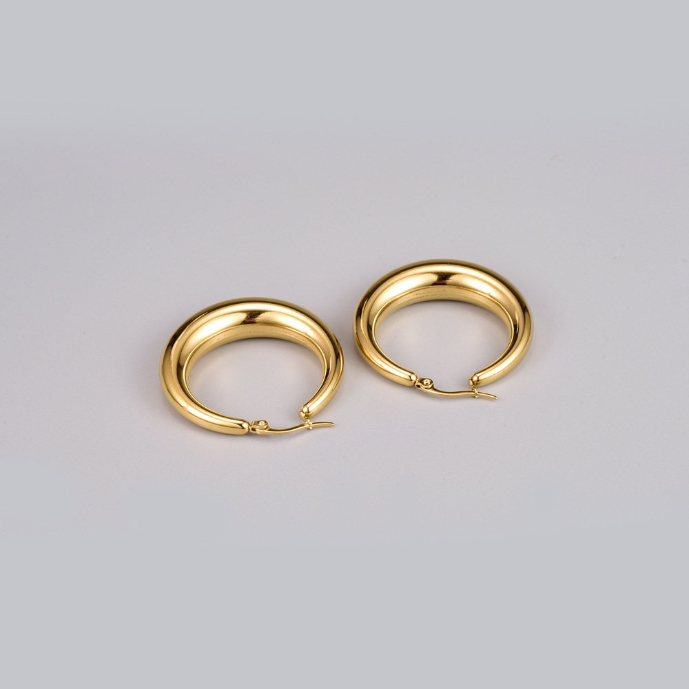 Simple Style Circle Titanium Steel Earrings Gold Plated Stainless Steel Earrings display picture 7