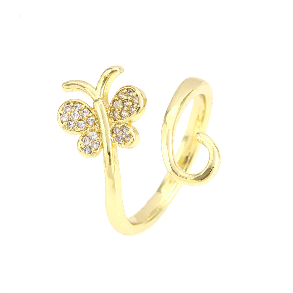 Fashion Butterfly Copper Open Ring Gold Plated Zircon Copper Rings display picture 5