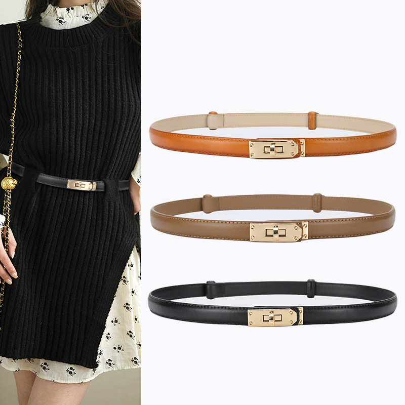 Fashion Rectangle Leather Metal Button Belt display picture 7