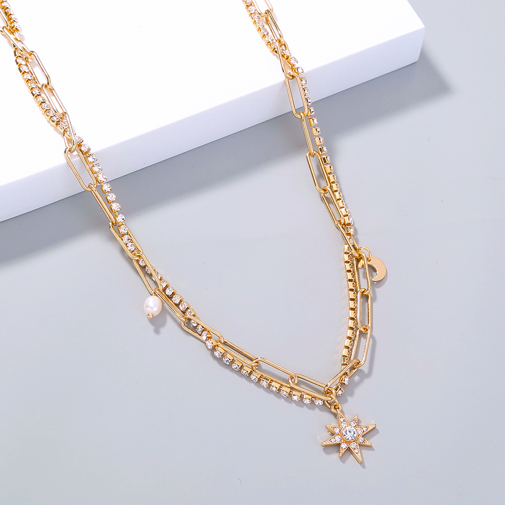 Fashion Geometric Star Copper Plating Zircon Layered Necklaces 1 Piece display picture 6