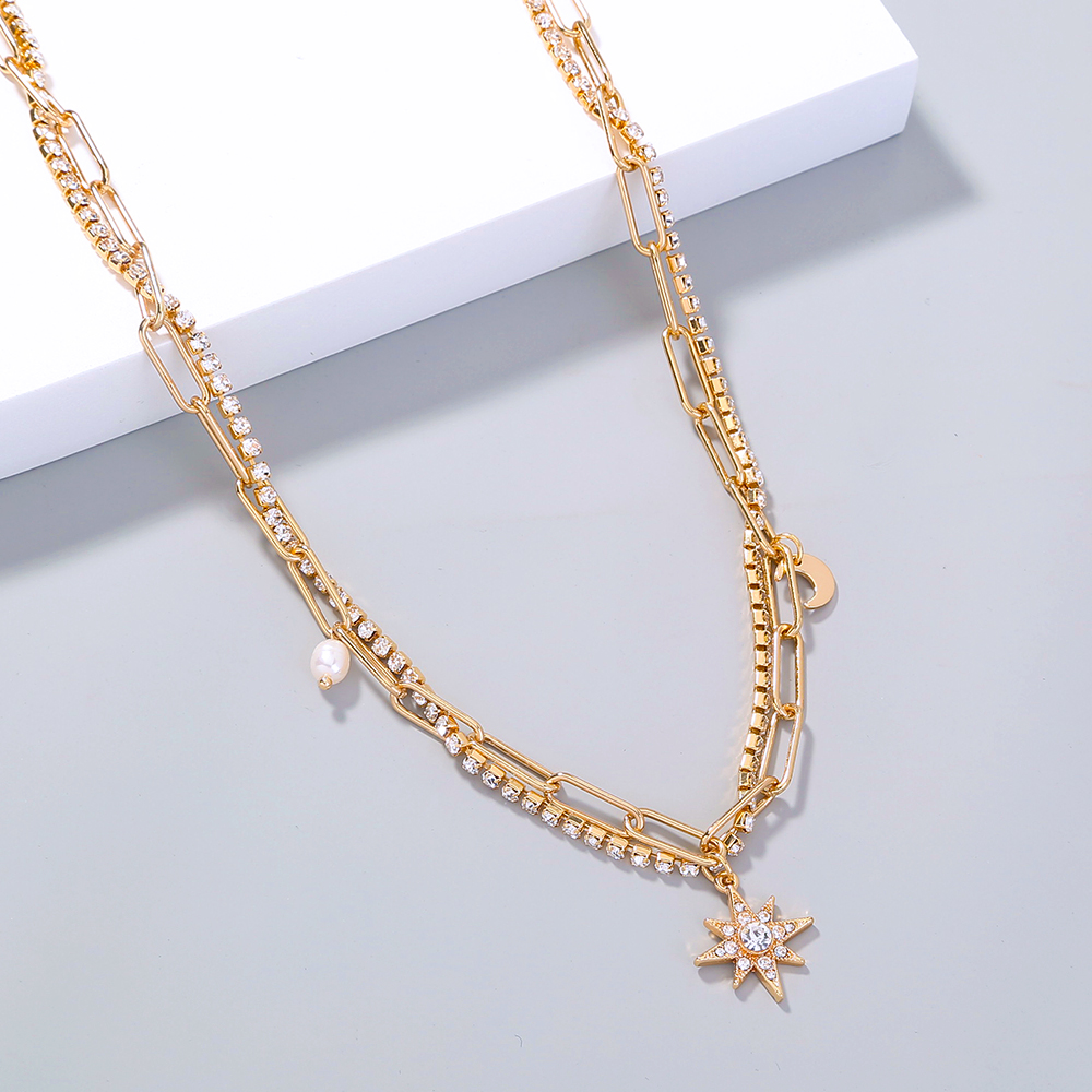 Mode Géométrique Star Le Cuivre Placage Zircon Collier En Couches 1 Pièce display picture 6