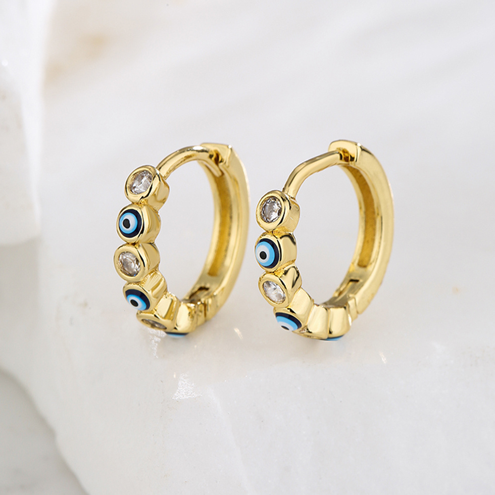 Fashion Devil's Eye Copper Enamel Gold Plated Zircon Hoop Earrings 1 Pair display picture 1