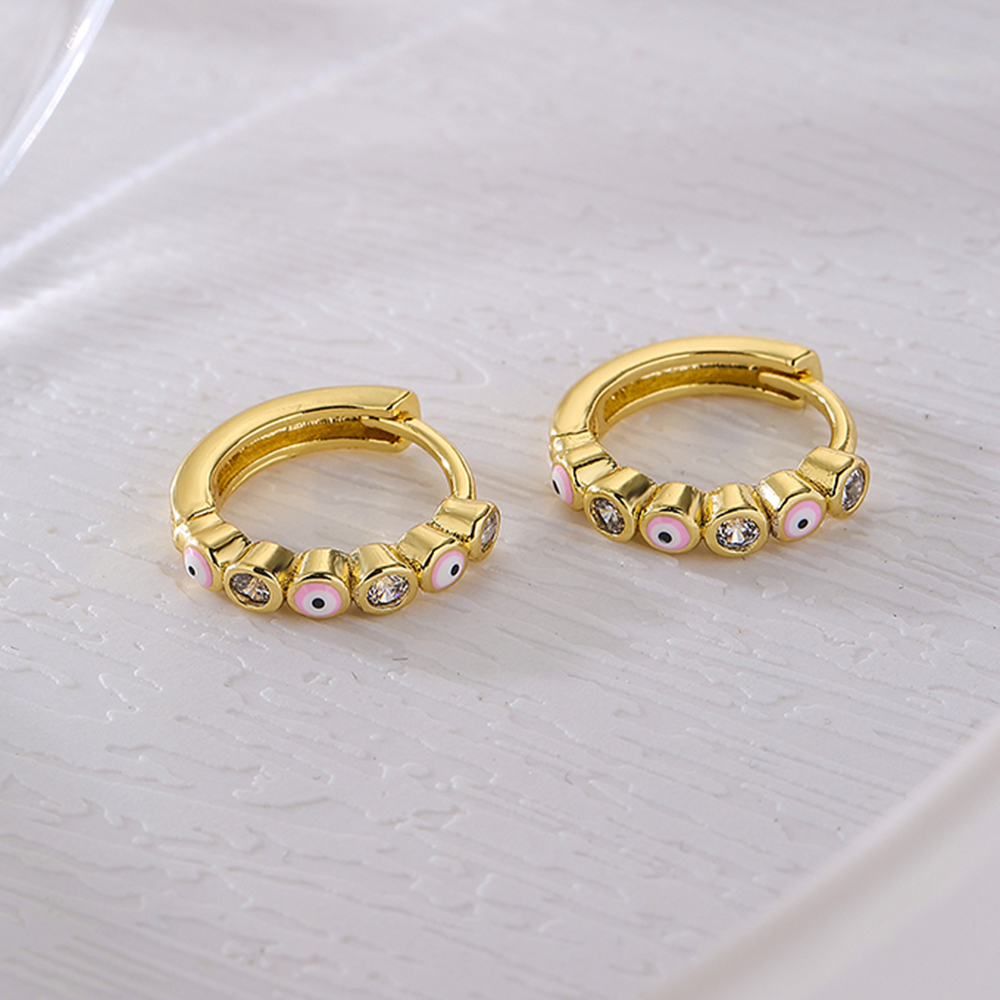 Fashion Devil's Eye Copper Enamel Gold Plated Zircon Hoop Earrings 1 Pair display picture 2