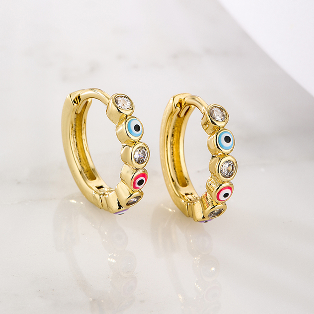 Fashion Devil's Eye Copper Enamel Gold Plated Zircon Hoop Earrings 1 Pair display picture 3