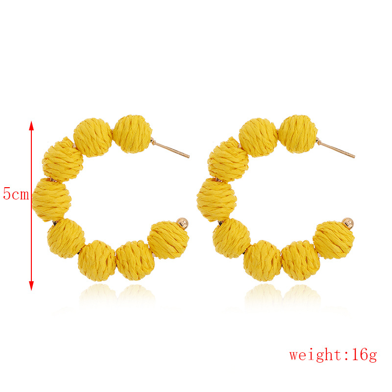 1 Paire Rétro Forme C Bloc De Couleur Tresser Raphia Boucles D'oreilles display picture 2