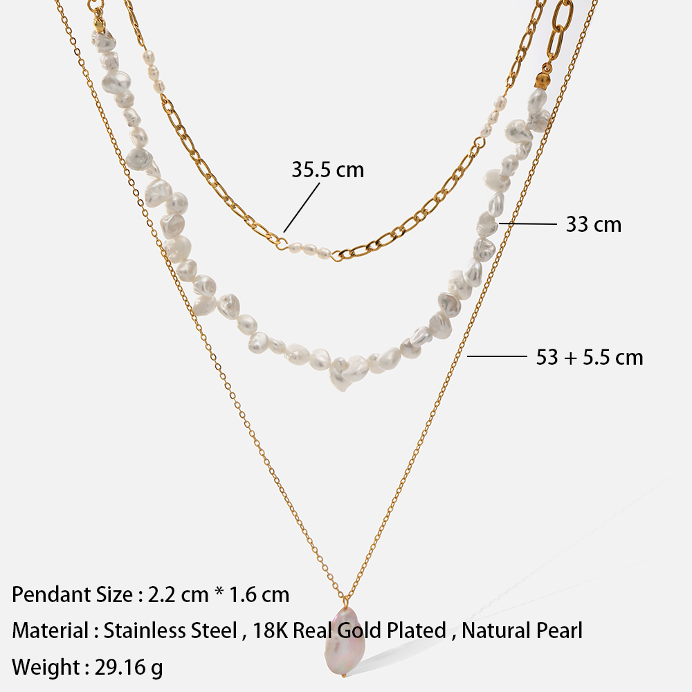 Fashion Irregular Stainless Steel Layered Necklaces Pearl Stainless Steel Necklaces 1 Piece display picture 1