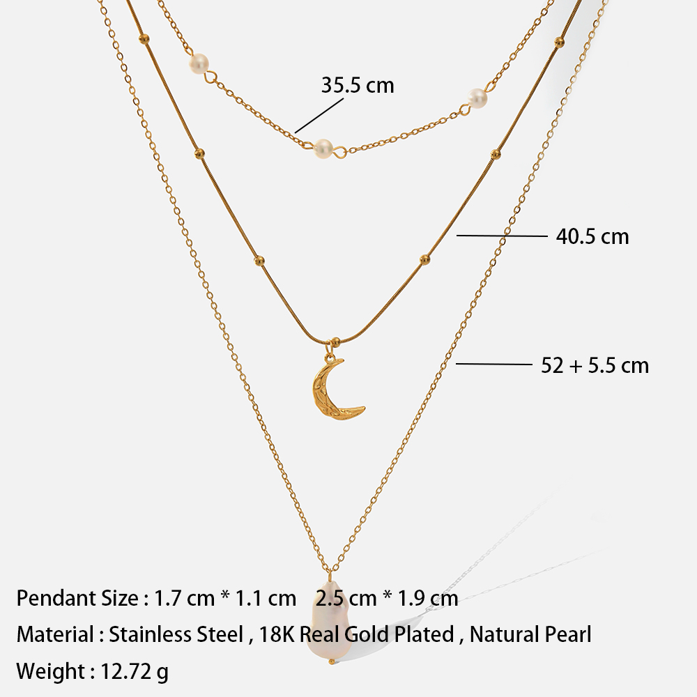 Fashion Moon Stainless Steel Layered Necklaces Pearl Stainless Steel Necklaces 1 Piece display picture 1