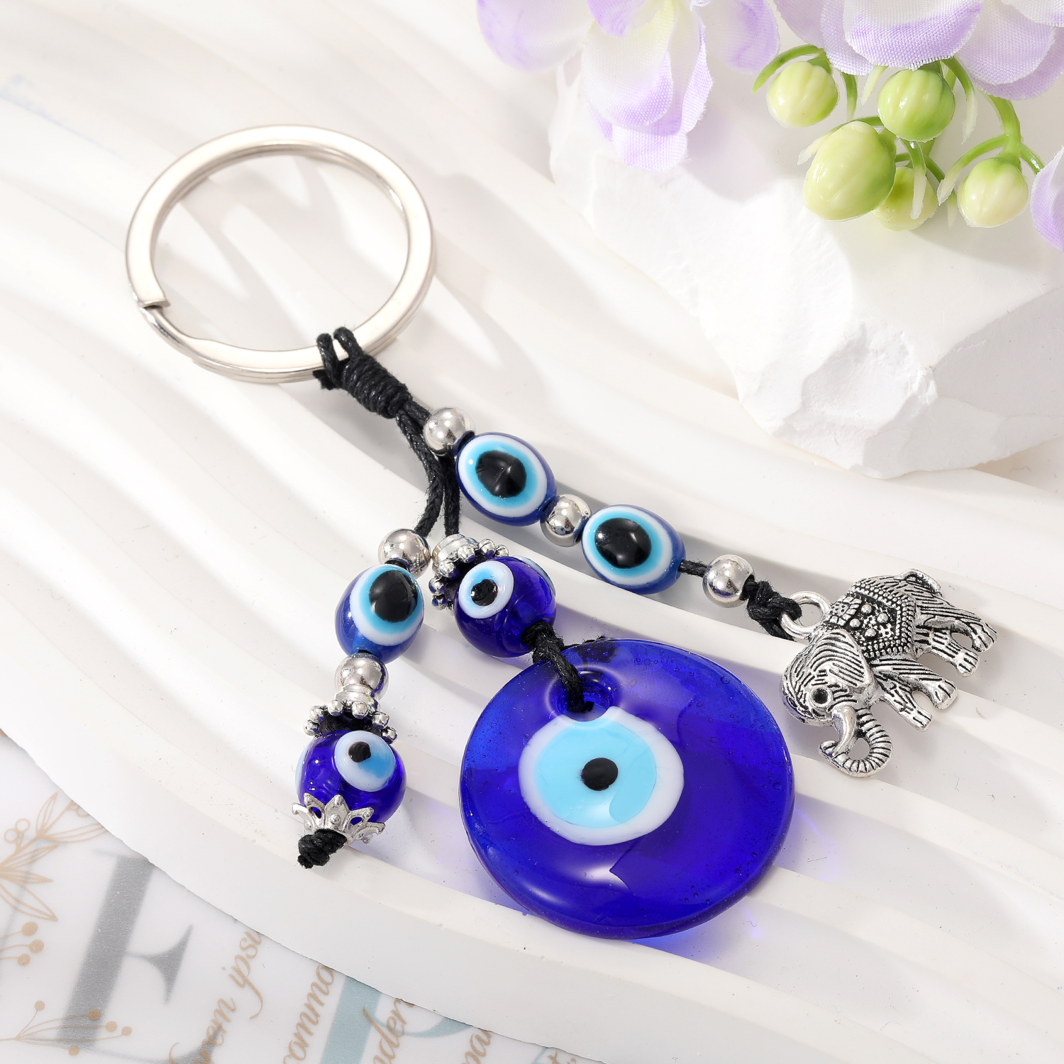 Ethnic Style Devil's Eye Elephant Glass Carving Glass Bead Bag Pendant Keychain 1 Piece display picture 2