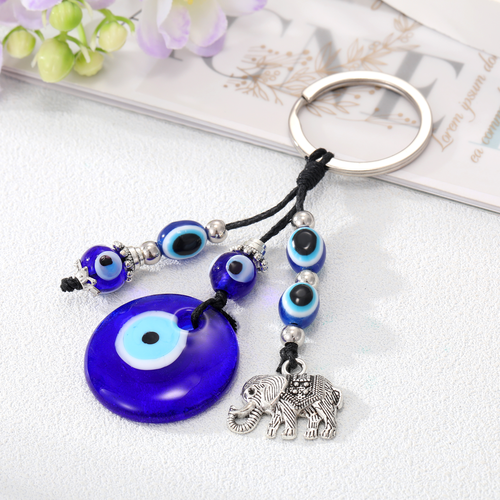 Ethnic Style Devil's Eye Elephant Glass Carving Glass Bead Bag Pendant Keychain 1 Piece display picture 3