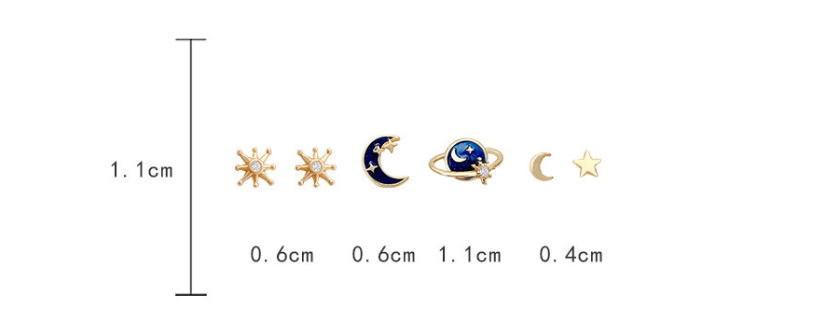 Fashion Star Moon Copper Ear Studs Enamel Plating Inlay Rhinestones Copper Earrings 3 Pairs display picture 5