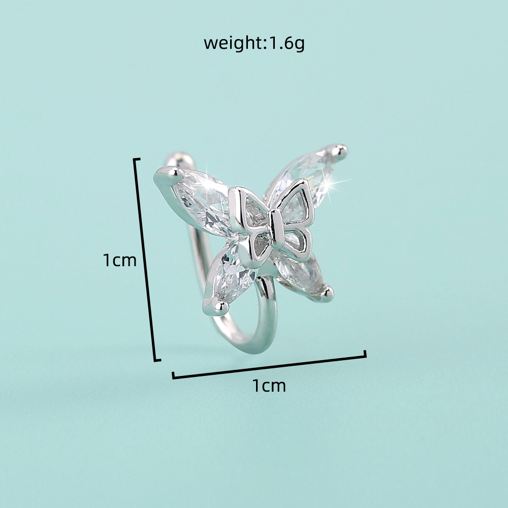 Simple Style Crown Flower Butterfly Copper Plating Inlay Zircon Nose Studs 1 Piece display picture 10
