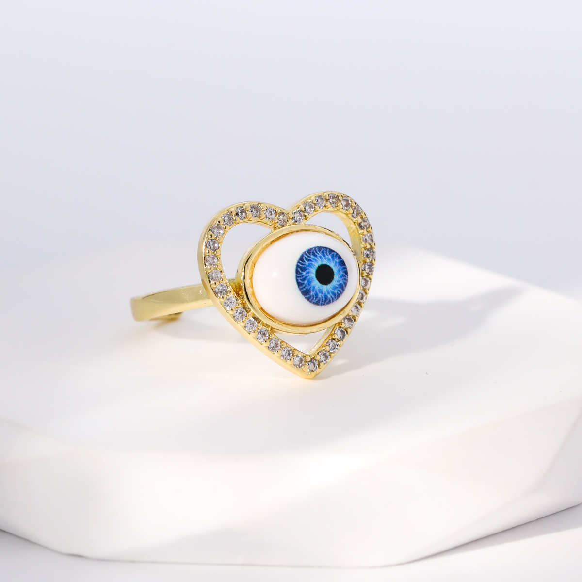 Einfacher Stil Herzform Auge Kupfer Vergoldet Zirkon Offener Ring In Masse display picture 6