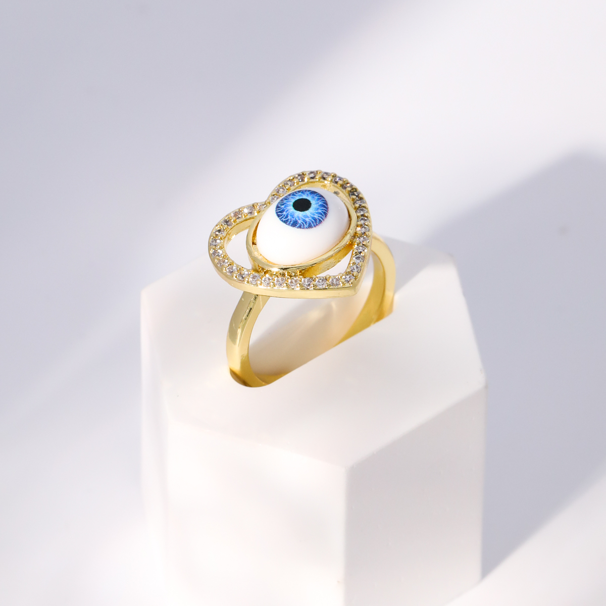 Einfacher Stil Herzform Auge Kupfer Vergoldet Zirkon Offener Ring In Masse display picture 7
