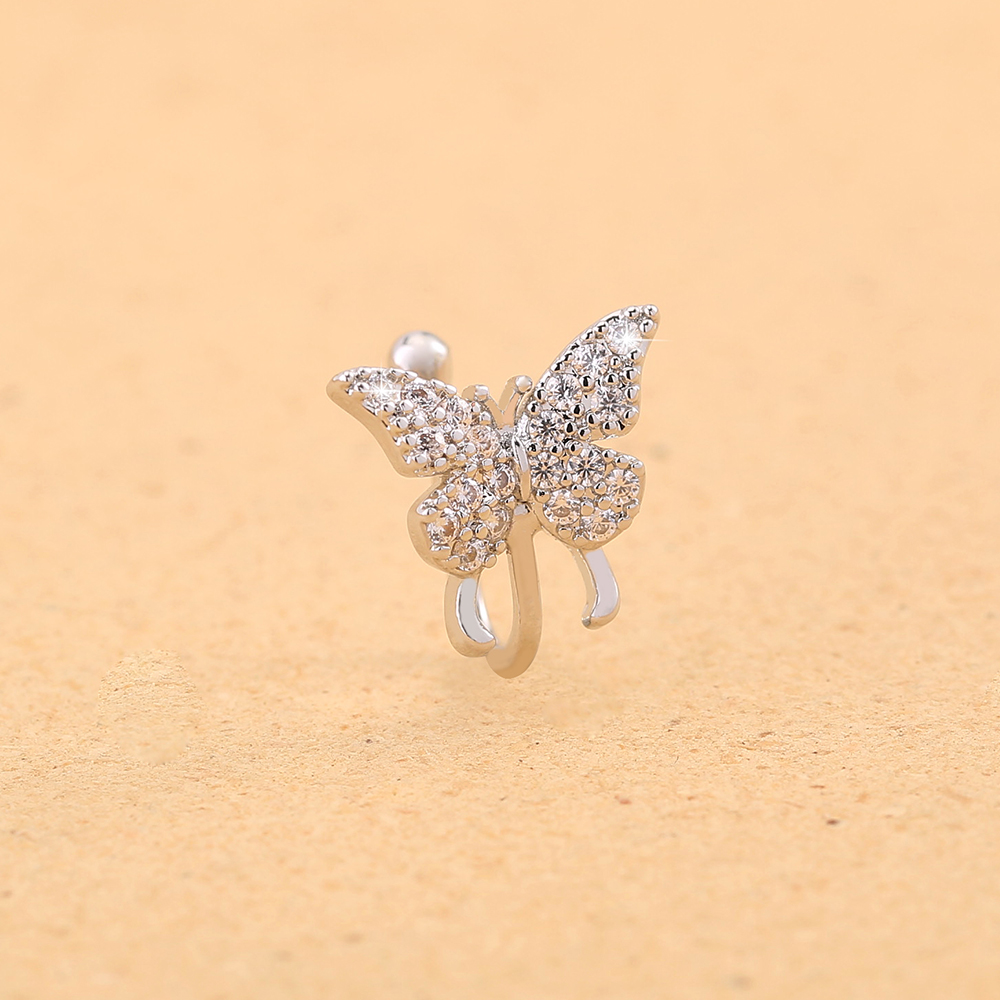 Fashion Heart Shape Eye Butterfly Copper Plating Inlay Zircon Nose Studs 1 Piece display picture 2