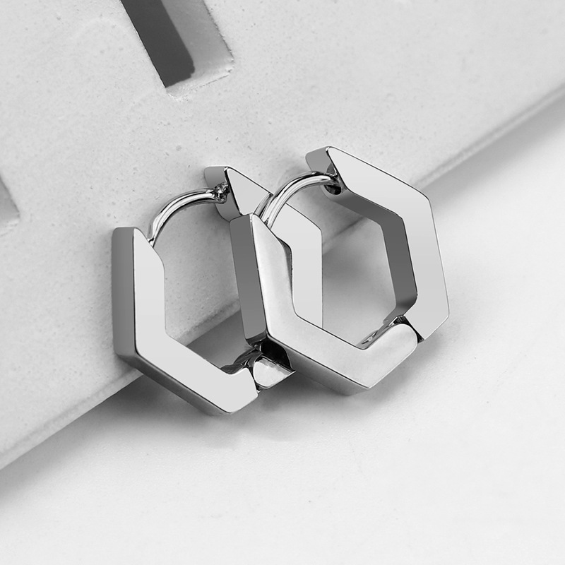 Simple Style Triangle Hexagon Titanium Steel Plating Drop Earrings 1 Pair display picture 3
