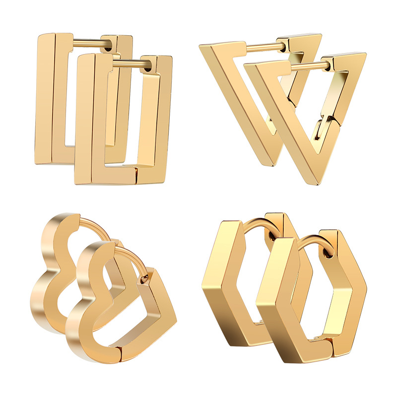 Simple Style Triangle Hexagon Titanium Steel Plating Drop Earrings 1 Pair display picture 17