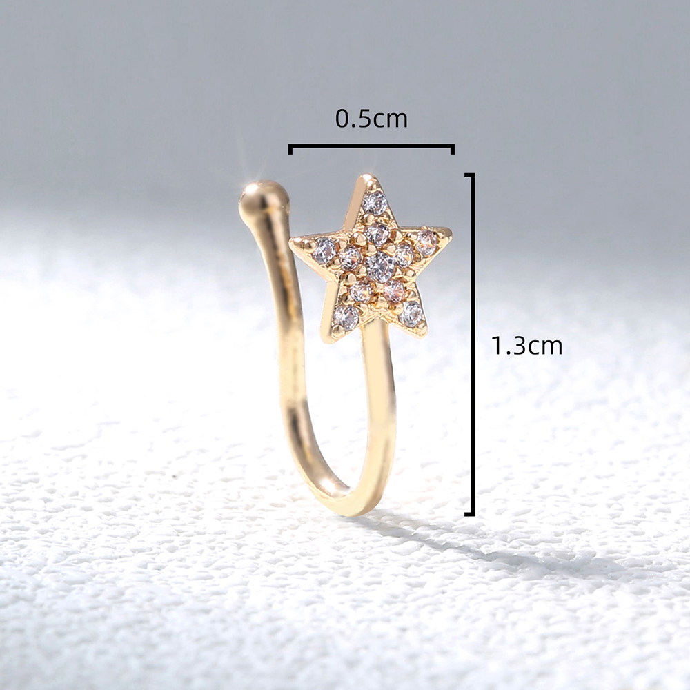 Fashion Moon Heart Shape Flower Copper Plating Inlay Zircon Nose Studs 1 Piece display picture 1