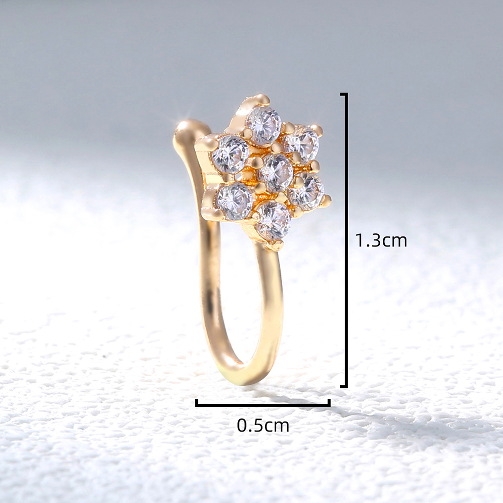 Fashion Moon Heart Shape Flower Copper Plating Inlay Zircon Nose Studs 1 Piece display picture 5