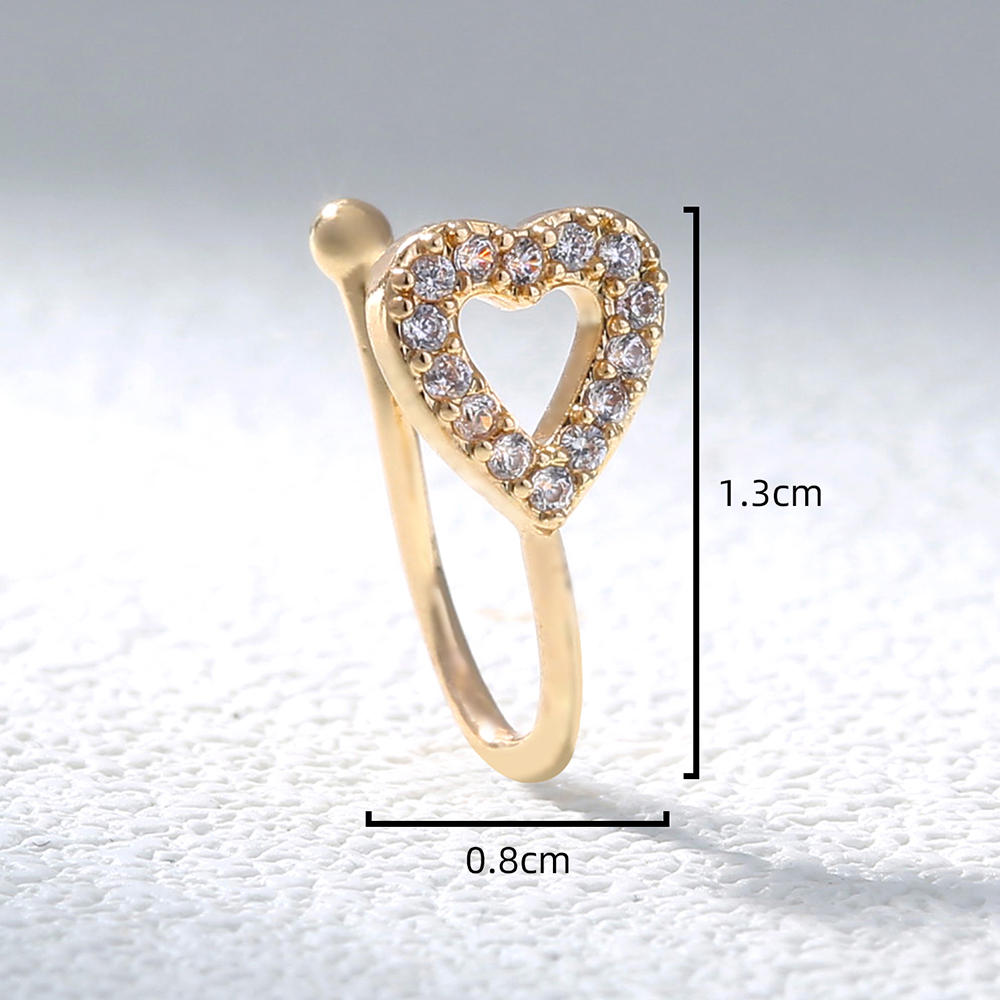 Fashion Moon Heart Shape Flower Copper Plating Inlay Zircon Nose Studs 1 Piece display picture 7