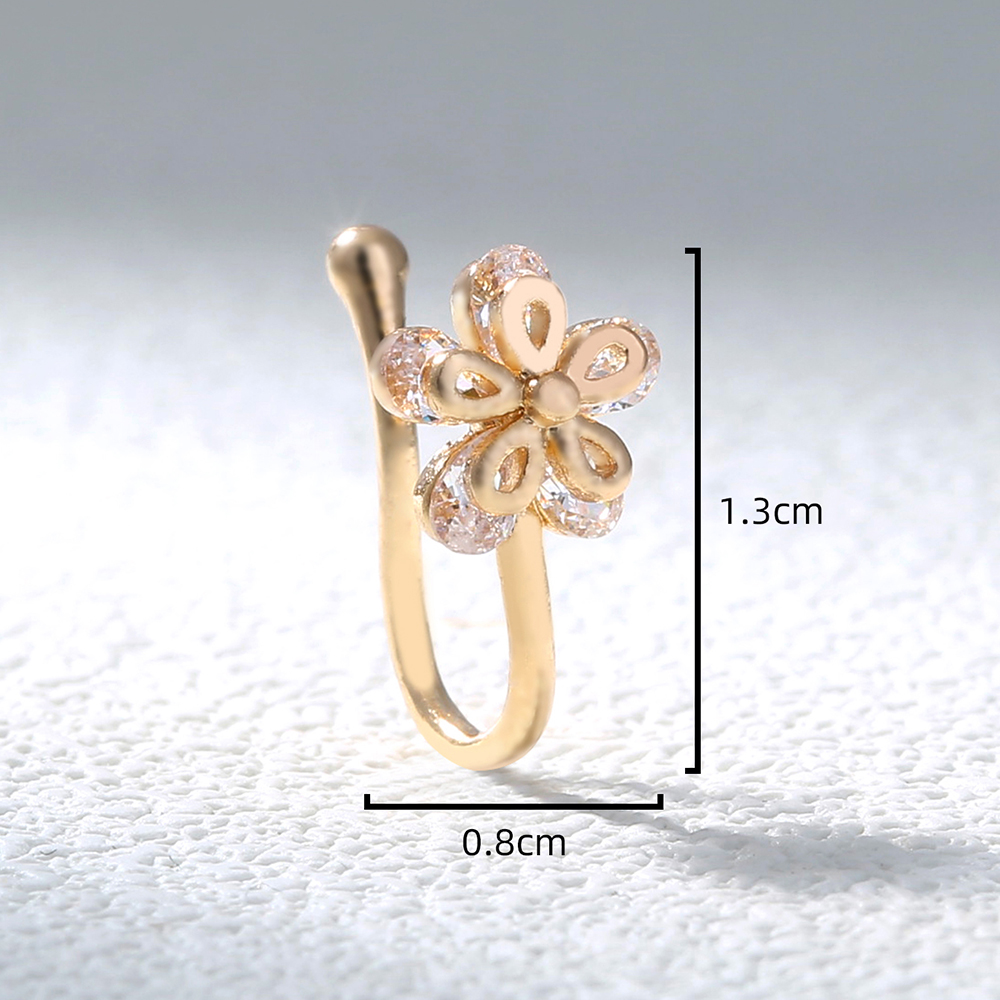 Fashion Moon Heart Shape Flower Copper Plating Inlay Zircon Nose Studs 1 Piece display picture 11