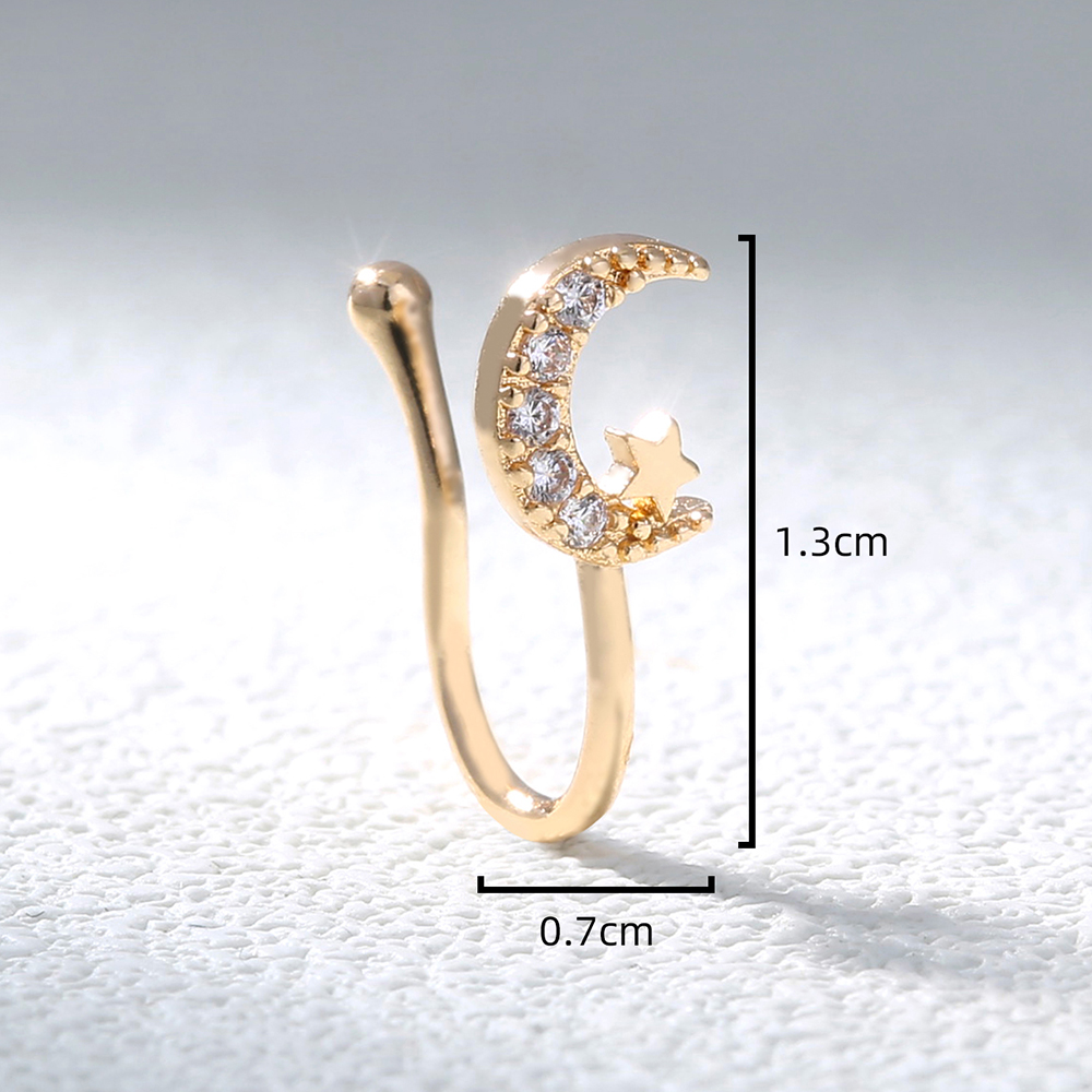 Fashion Moon Heart Shape Flower Copper Plating Inlay Zircon Nose Studs 1 Piece display picture 19