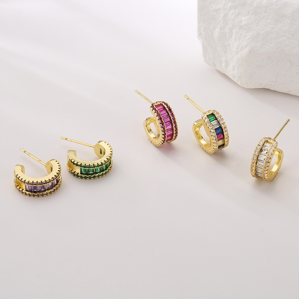 1 Pair Fashion C Shape Gold Plated Copper Zircon Ear Studs display picture 1