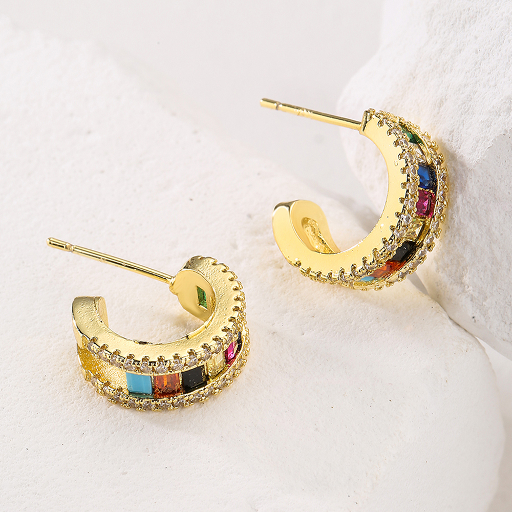 1 Pair Fashion C Shape Gold Plated Copper Zircon Ear Studs display picture 4